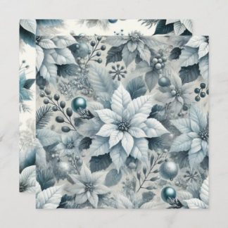 Printable Icy Blue and White Poinsettia Scrapbook Invitation
