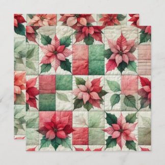Printable Watercolor Patchwork Poinsettia Paper Invitation