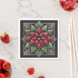 Retro Art Deco Poinsettia Festive Floral Decoupage Napkins