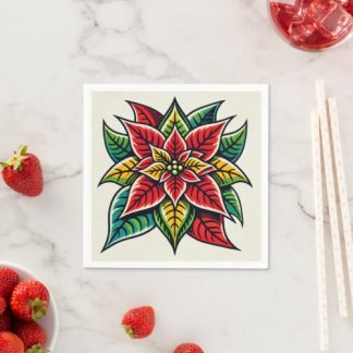 Retro Festive Floral Pop Art Poinsettia Decoupage Napkins