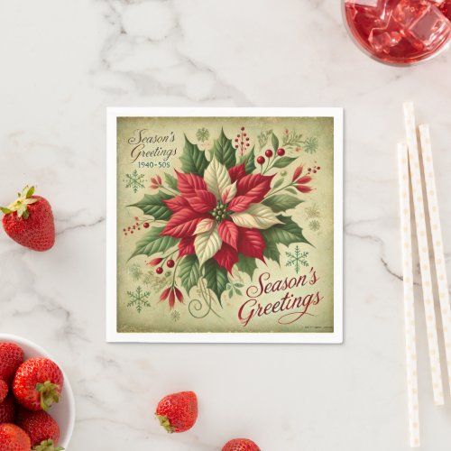 Retro Poinsettia Christmas Card Style Decoupage Napkins