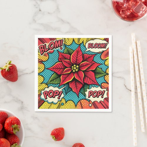 Retro Pop Art Poinsettia Comic Book Decoupage Napkins