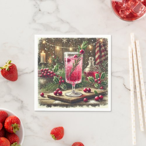 Vintage Christmas Drink Cranberry Fizz Decoupage Napkins