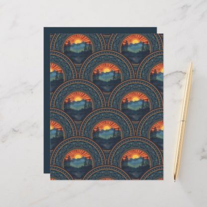 Vintage Wilderness Sunset Mandala Art Deco Scallop