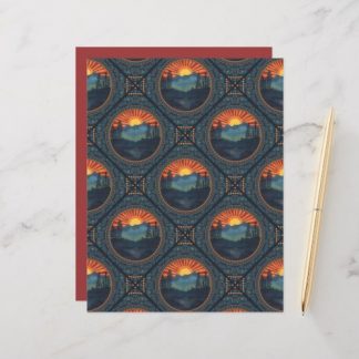 Vintage Wilderness Sunset Mandala Geometric Tile