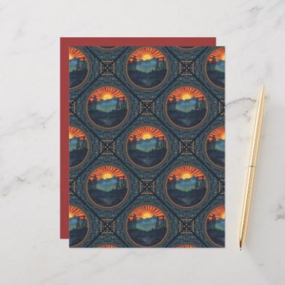 Vintage Wilderness Sunset Mandala Geometric Tile