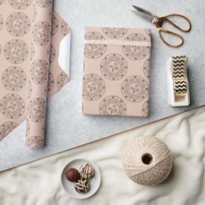 Warm Mocha Rococo Revival Lotus Polka Dot Mandala Wrapping Paper