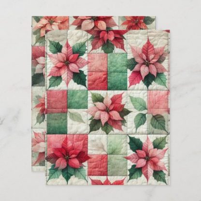 Watercolor Patchwork Poinsettia Scrapbook Paper