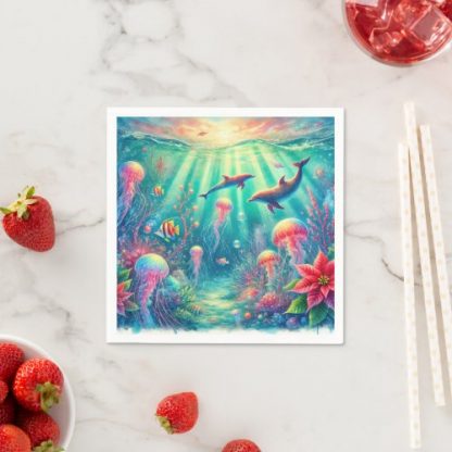 Whimsical Ocean Poinsettia Reef Découpage Napkins