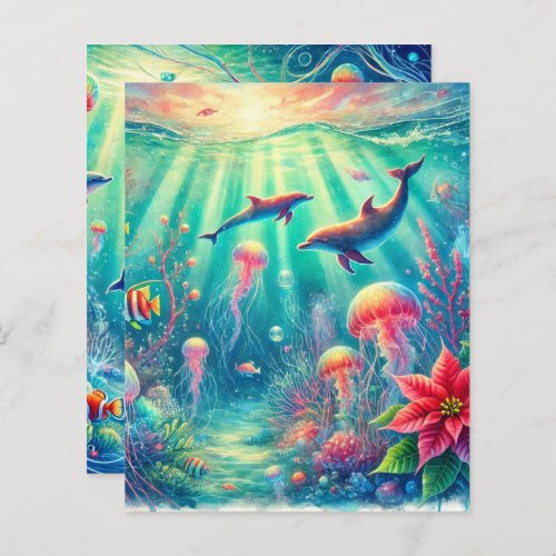Whimsical Ocean Poinsettia Reef Scrapbook Paper