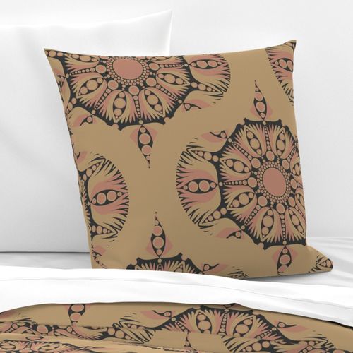 Large Mindful Lotus Royal Circle Dot Mandala Mid Century Ogee Damask