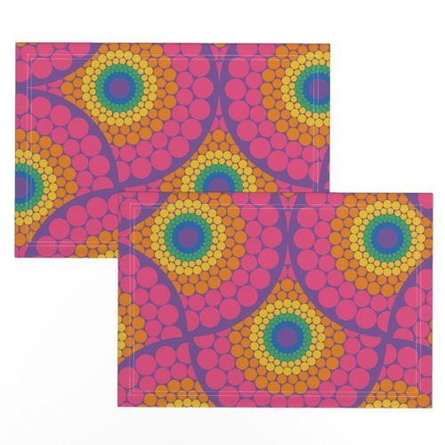 24” Radiant Maximalist Rainbow Dot Mandala Art Deco Fans - Large