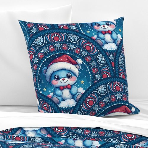 Large Cute Kawaii Christmas Bear Dot Mandala Festive Art Deco Scallops