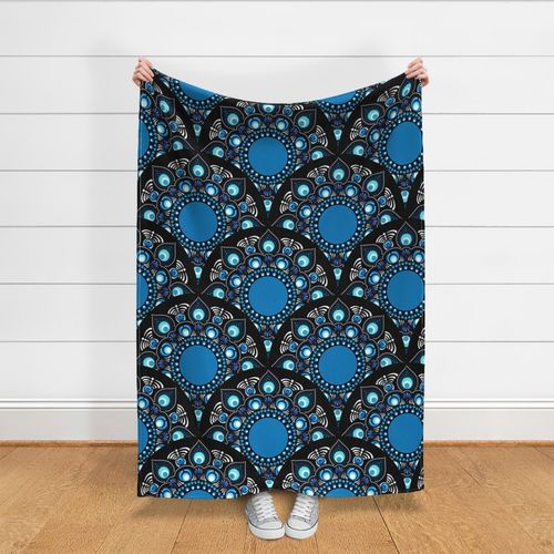 Large Accent Floral Fireworks on the Blue Danube Dot Mandala Art Deco Scale