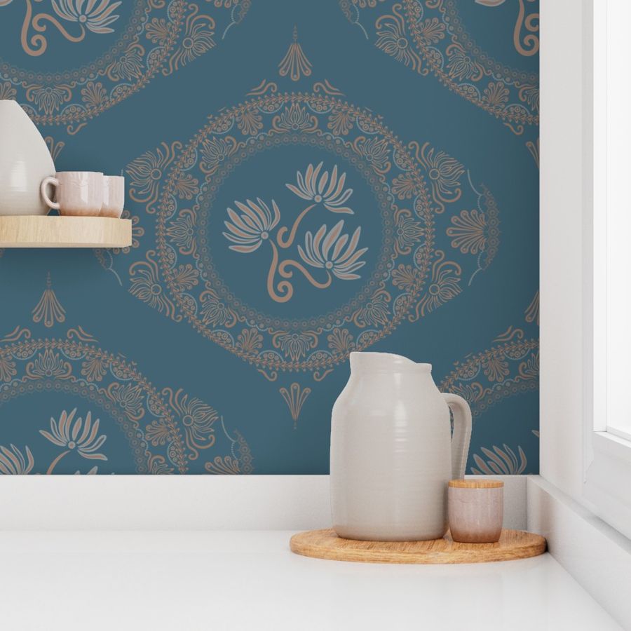 Large Tapestry Mocha Rococo Pantone Subtle Contrasts Ogee Damask