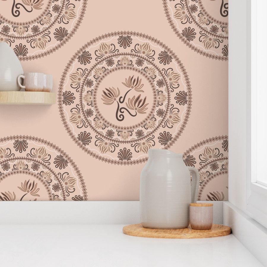 Large Mocha Rococo Revival Pantone Relaxed Elegance Polka Dot Mandala