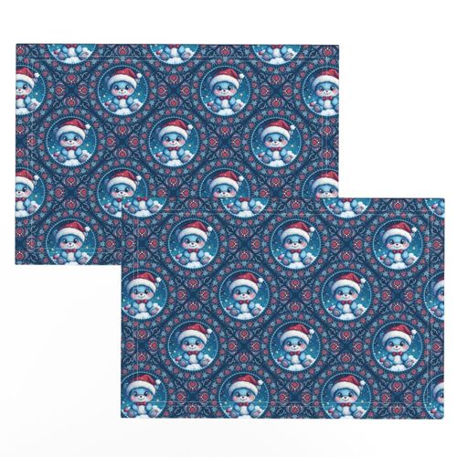 Small Cute Kawaii Christmas Bear Dot Mandala Geometric Diamond Tile