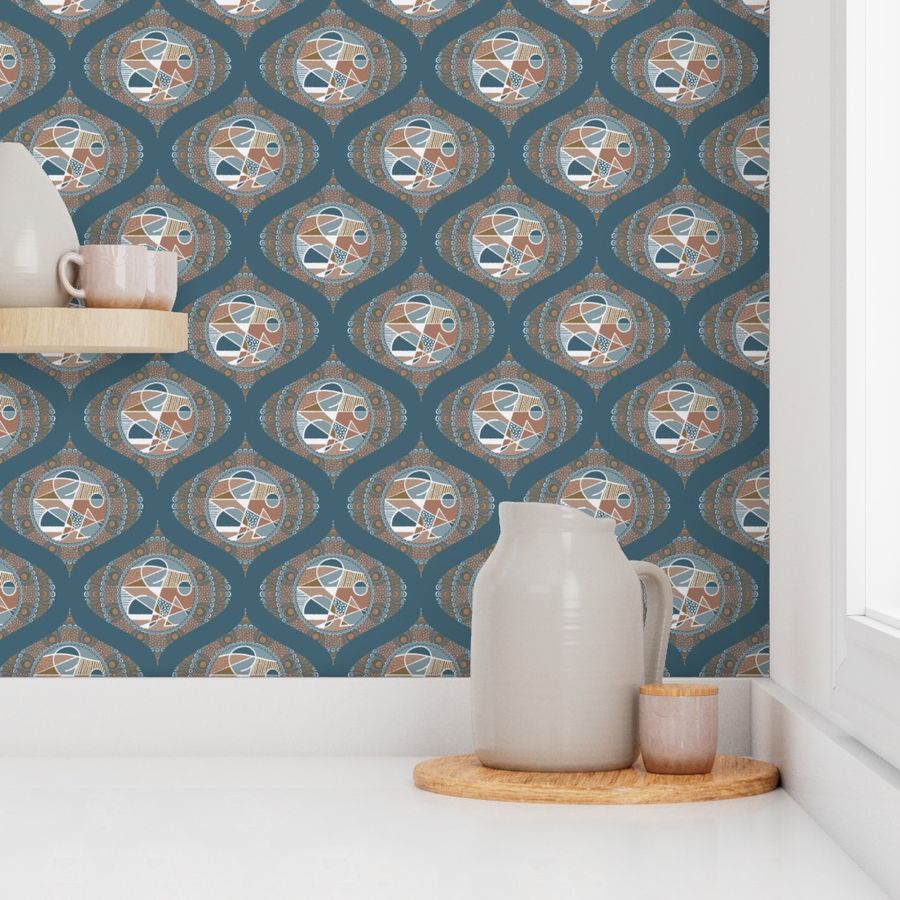 Small Abstract Accent Pantone Subtle Contrasts Dot Mandala Ogee Damask