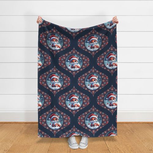 Large Cute Kawaii Christmas Fox Dot Mandala Ogee Damask