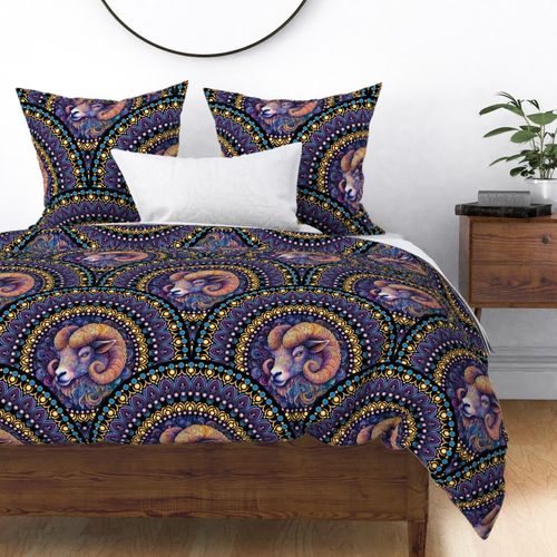 Large Whimsical Aries Dot Mandala Art Deco Scallops