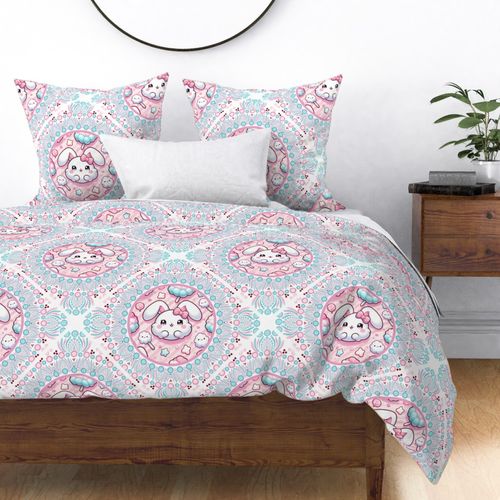 Large Cotton Candy Kawaii Bunny Dot Mandala Diamond Tile