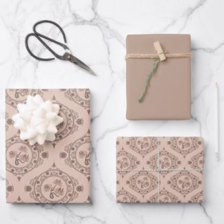 Mocha Rococo Revival Lotus Mandala Mid Mod Ogee Wrapping Paper Sheets