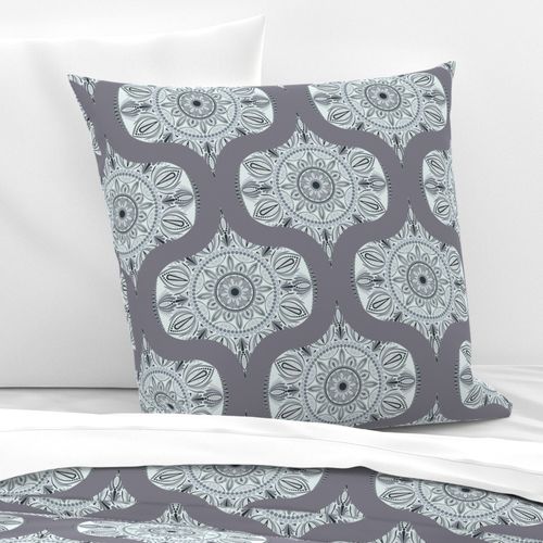 Medium Floral Harmony Silver Smoke Mandala Retro Ogee