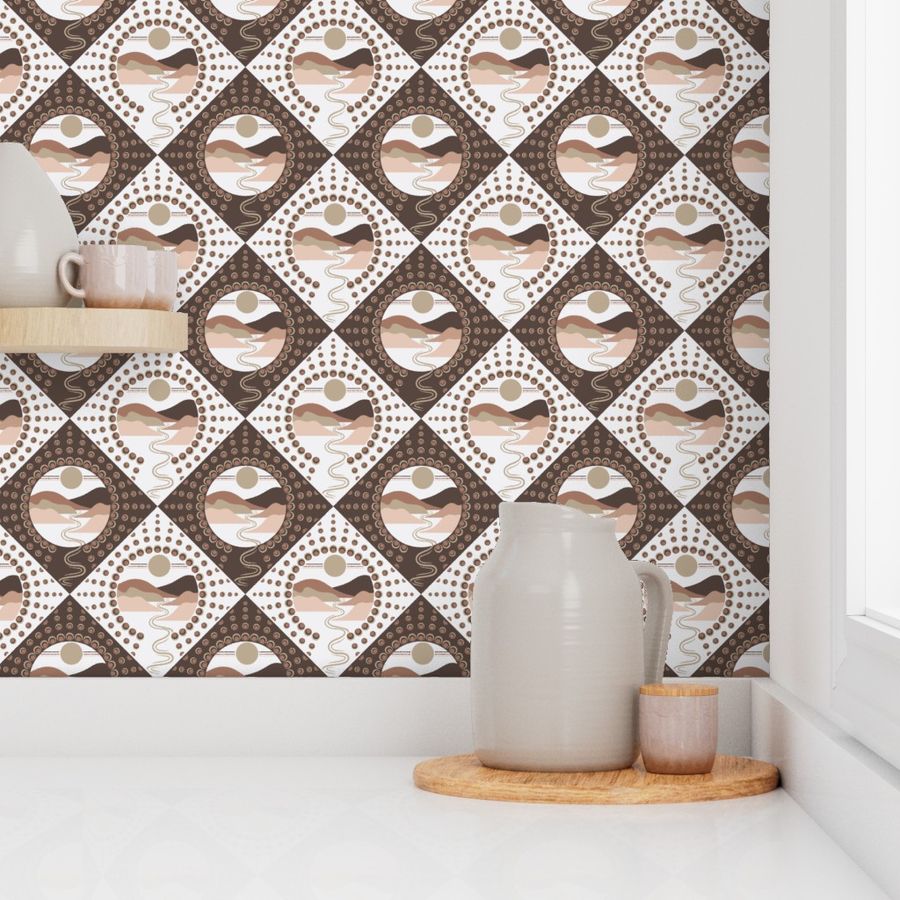 Small Pantone Relaxed Elegance Minimalist Patchwork Mandala Diamond Tile
