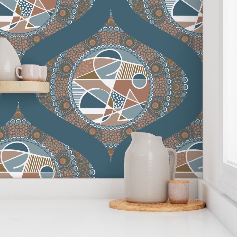 Large Abstract Accent Pantone Subtle Contrasts Dot Mandala Ogee Damask