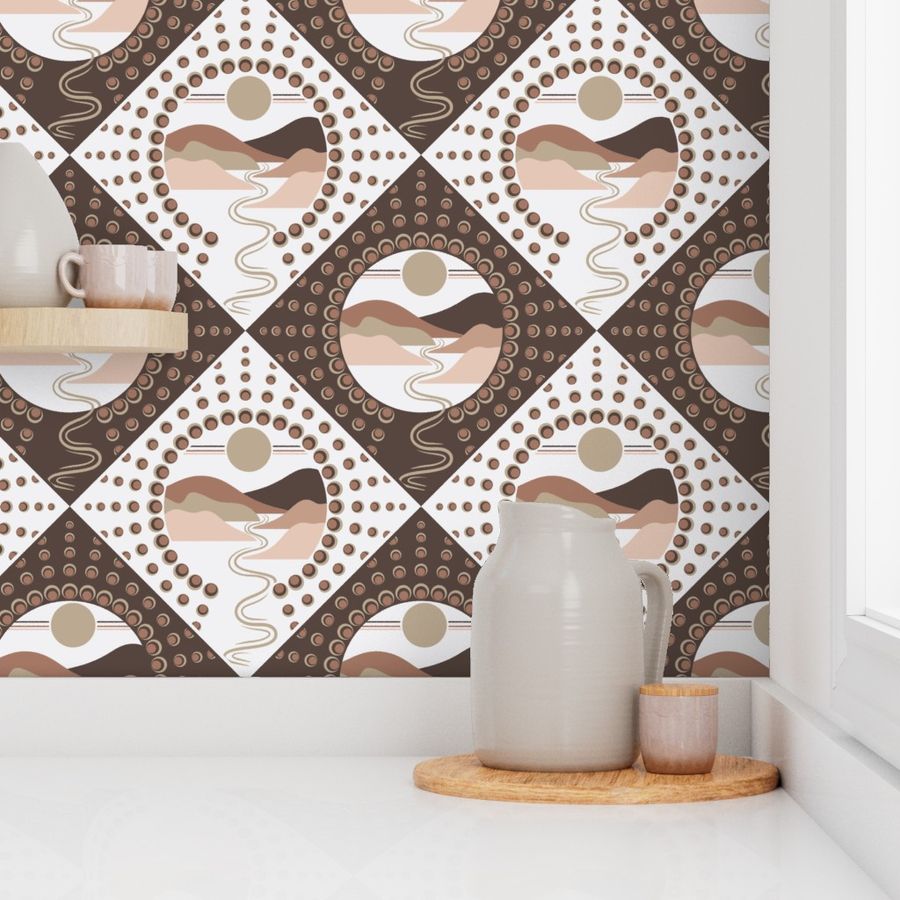 Medium Pantone Relaxed Elegance Minimalist Patchwork Mandala Diamond Tile