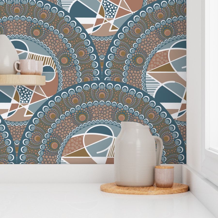 Large Abstract Accent Pantone Subtle Contrasts Dot Mandala Art Deco Scallop