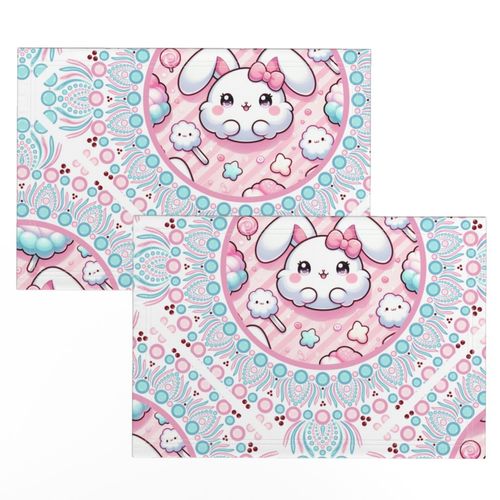 Large Cotton Candy Kawaii Bunny Dot Mandala Diamond Tile