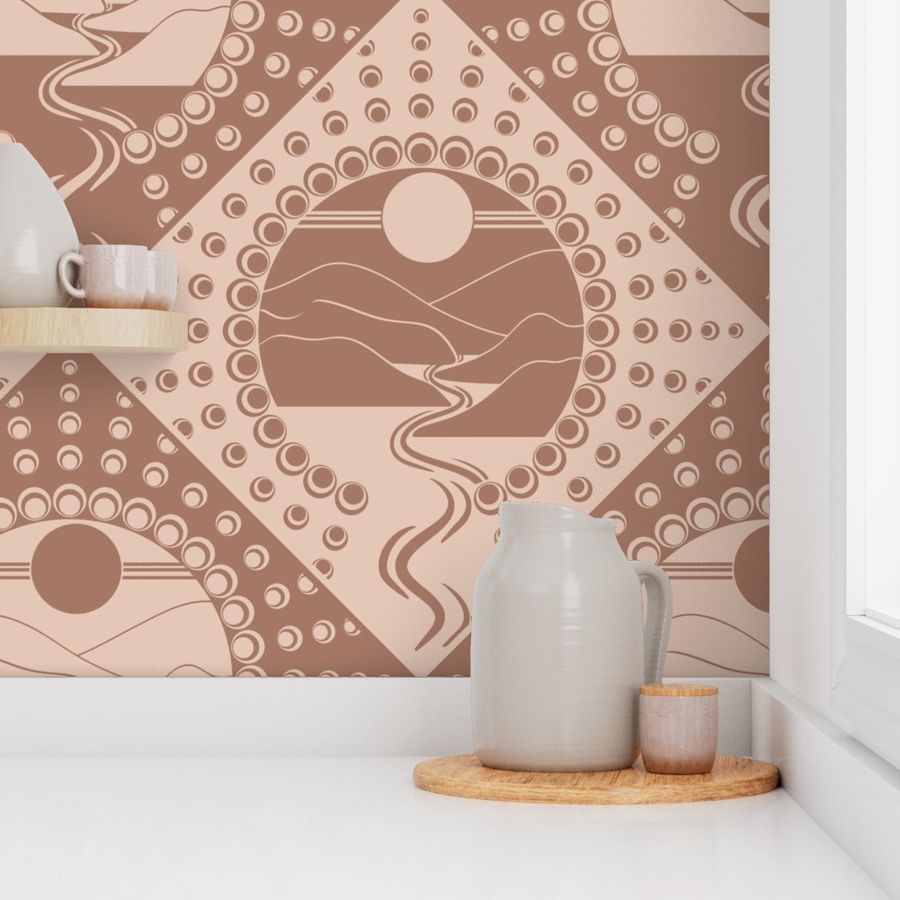 Large Mocha Minimalist Landscape Relaxed Elegance Mandala Diamond Tile