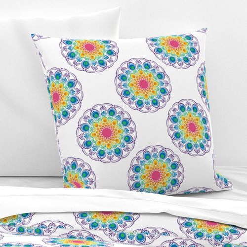 Medium White Maximalist Rainbow Floral Fountain Polka Dots