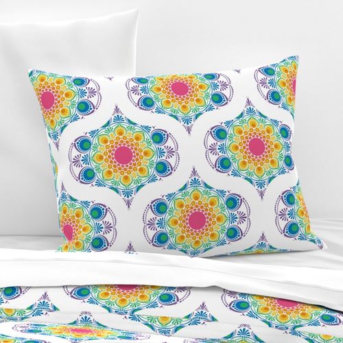 Medium White Maximalist Rainbow Floral Fountain Mid Mod Ogee