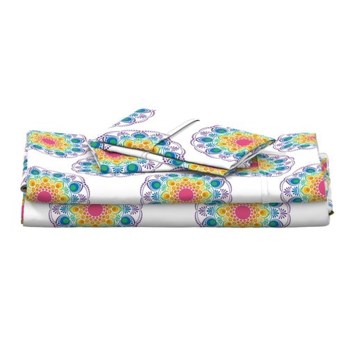 Medium White Maximalist Rainbow Floral Fountain Polka Dots