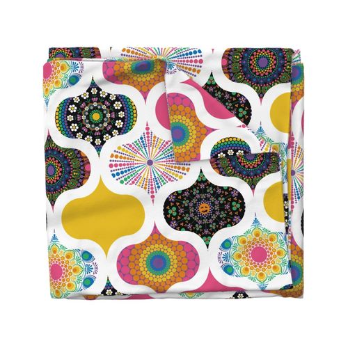 Large Maximalist Rainbow Dot Mandalas Ogee Patchwork Cheater Quilt