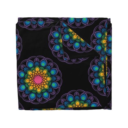 Large Black Maximalist Rainbow Floral Fountain Polka Dots
