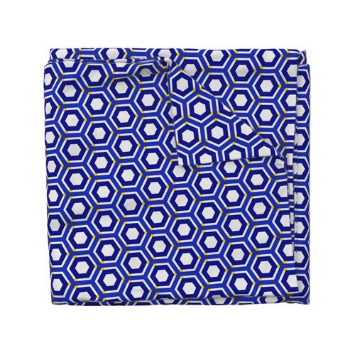 Geometric Navy And Gold Colorful Honeycomb Hexagons