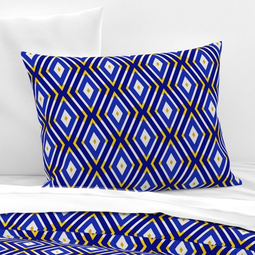 Geometric Navy And Gold Colorful Diamonds And Zigzags