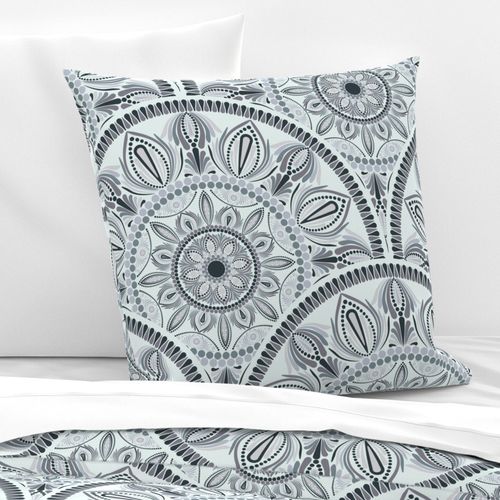 Large Floral Harmony Silver Smoke Mandala Art Deco Scallops