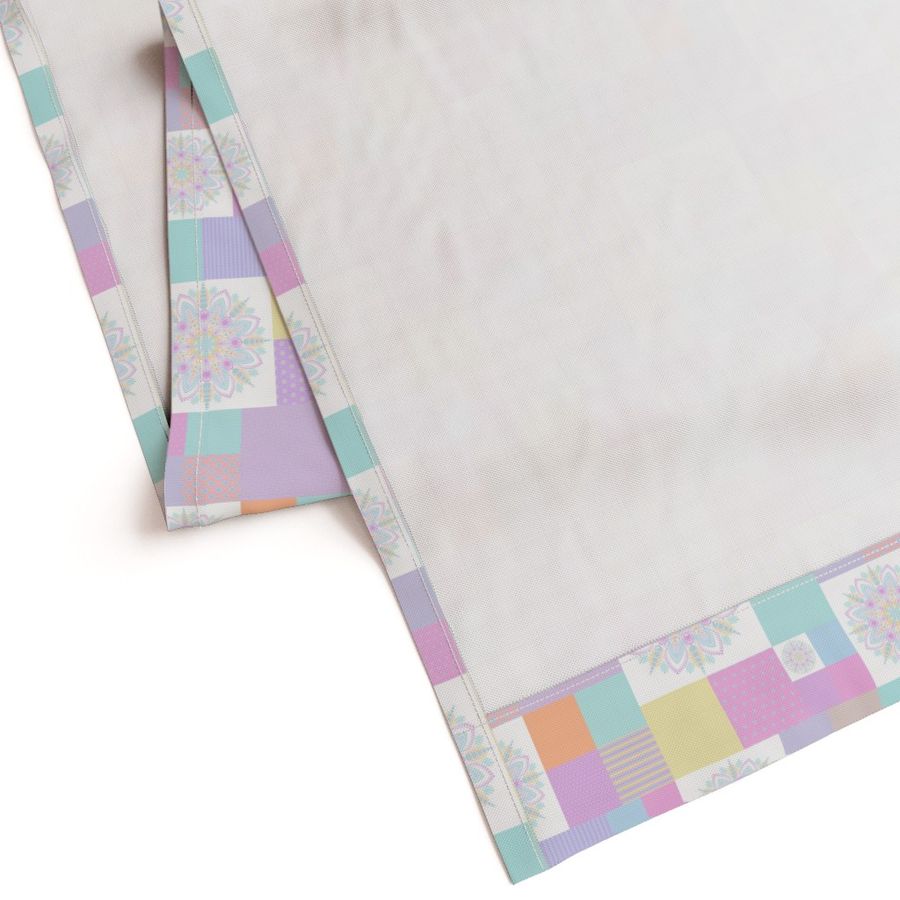 Medium Pastel Rainbow Dot Mandala Patchwork Cheater Quilt