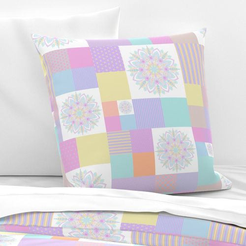 Large Pastel Rainbow Dot Mandala Patchwork Cheater Quilt