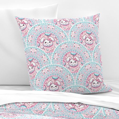 Medium Cotton Candy Kawaii Bunny Dot Mandala Art Deco Scallops