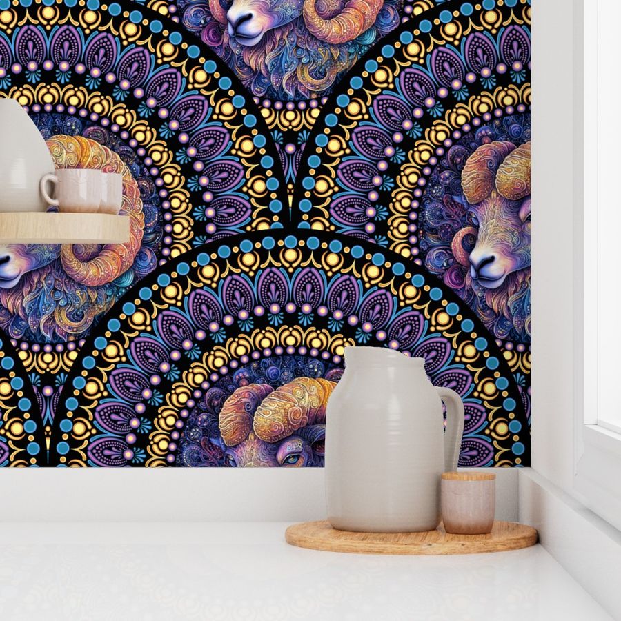 Large Whimsical Aries Dot Mandala Art Deco Scallops