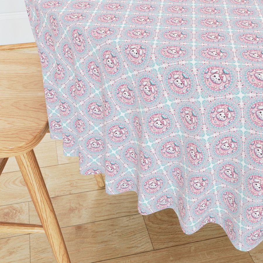 Ditsy Cotton Candy Kawaii Bunny Dot Mandala Diamond Tile