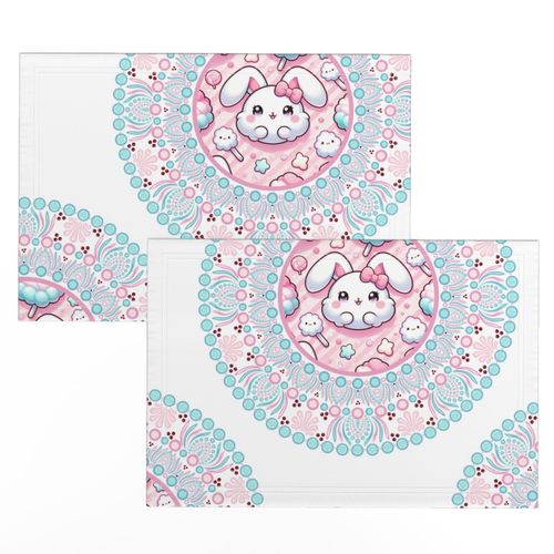 Large Cotton Candy Kawaii Bunny Polka Dot Mandala