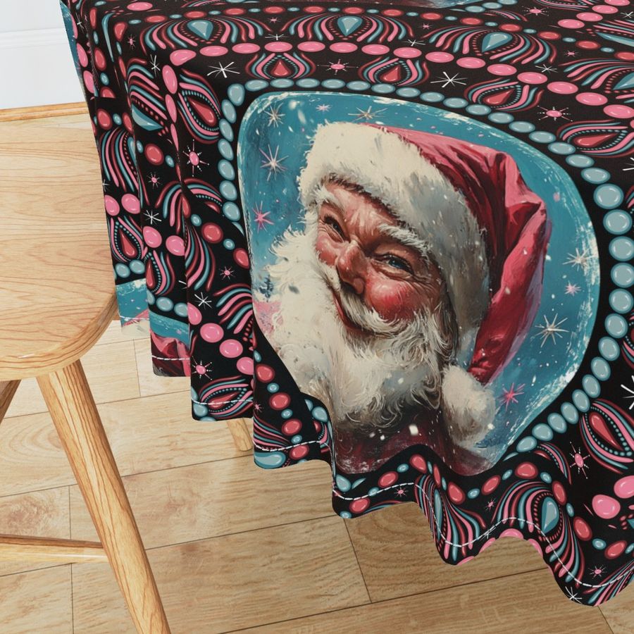 Large Retro Santa Dot Mandala Art Deco Scallops