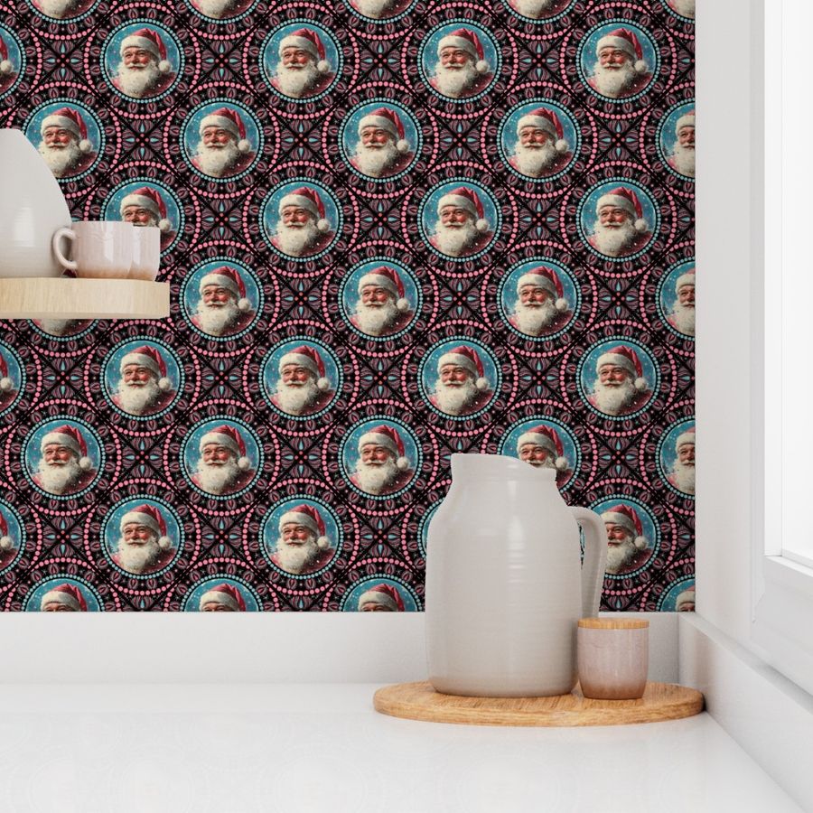 Small Retro Santa Dot Mandala Diamond Tile
