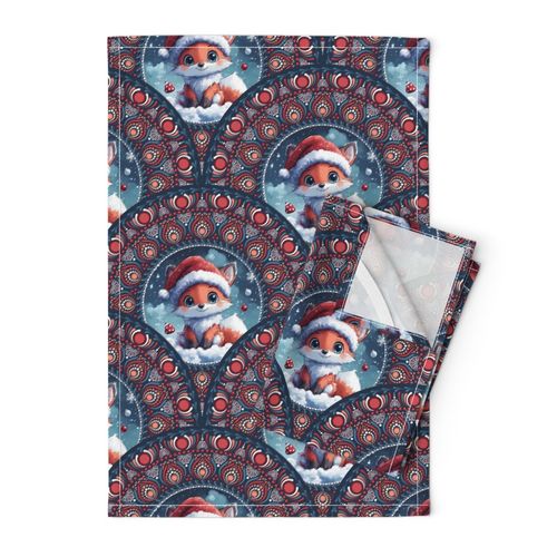 Medium Cute Kawaii Christmas Fox Dot Mandala Art Deco Scallops